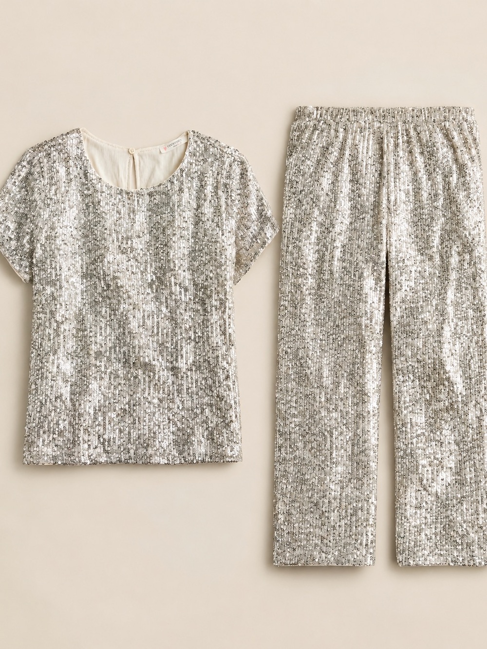 J. Crew Crewcuts Silver Sequin Top Pants Outfit Size 10 M L $200+